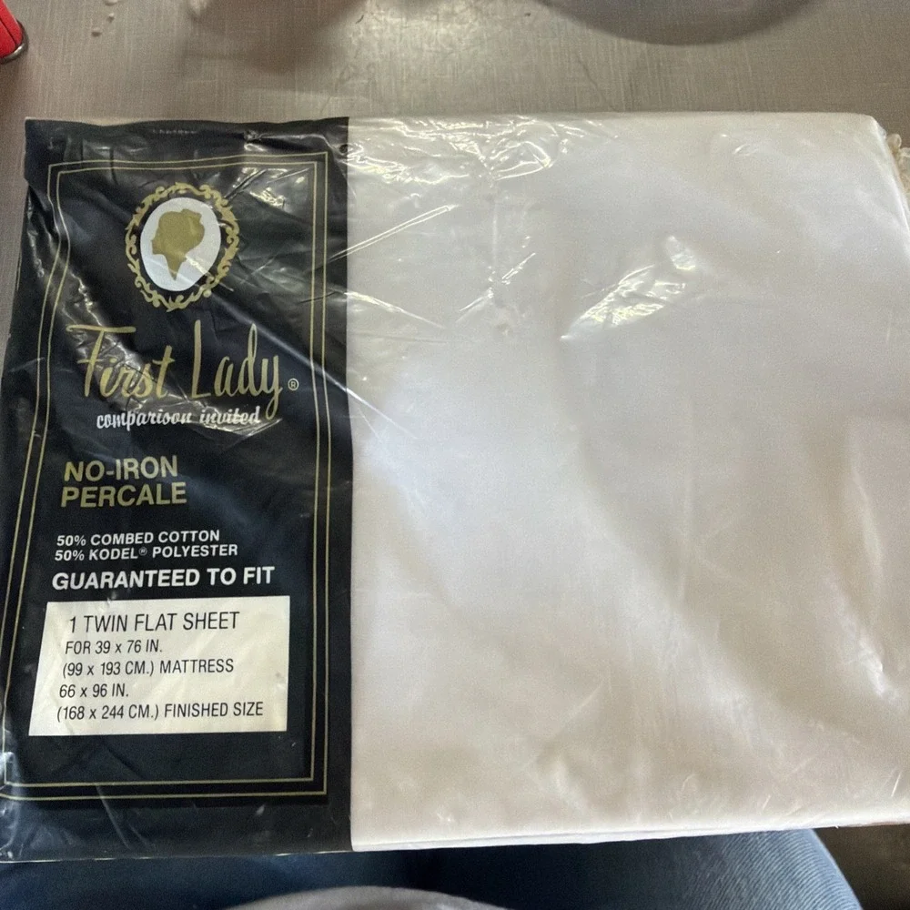 NEW Vintage First Lady Bed Fashions Twin Size Flat White Sheets No-Iron Percale